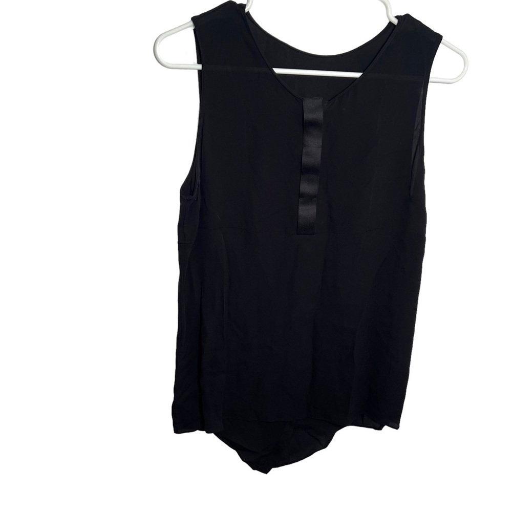 Women's Sleeveless Blouse Black Semi Sheer Faux Wrap Black Scoop‎ Neck Elastic